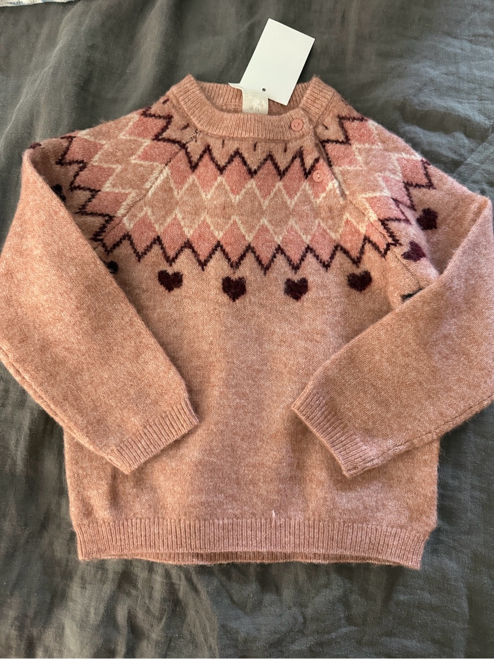 Pink sweater with hearts - 12-18 months